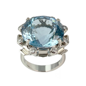 Second hand gold 750 white aquamarine diamonds ring