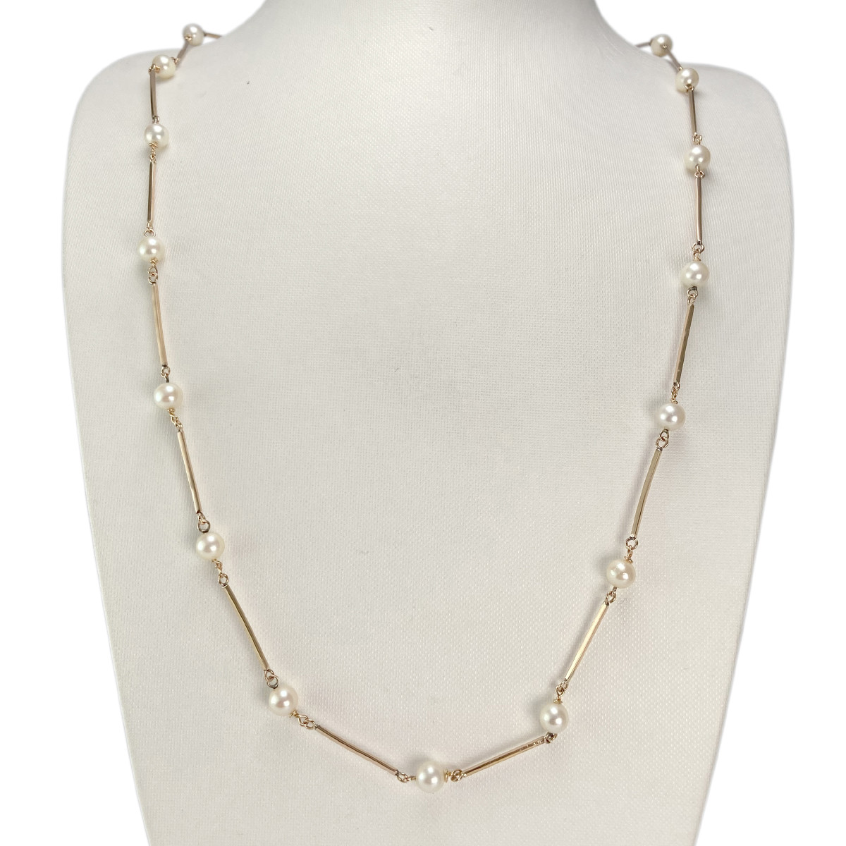 Collier d'occasion or 750 jaune maille fantaisie perles de culture 74 cm - vue 2
