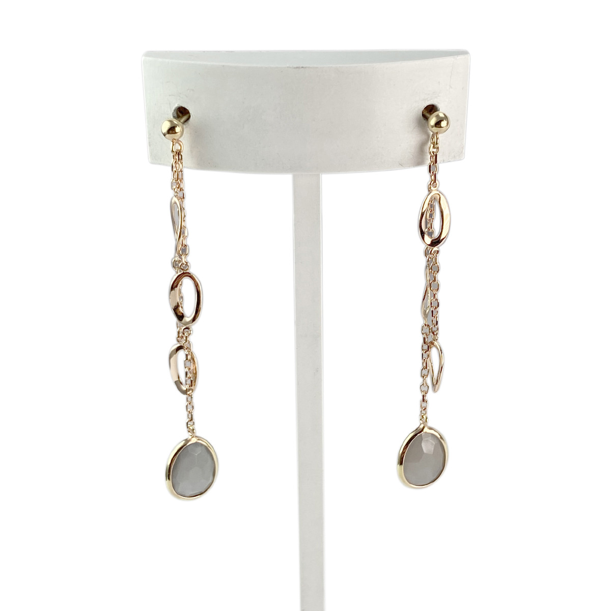 Boucles d'oreilles pendants d'occasion or 750 rose quartz fumé