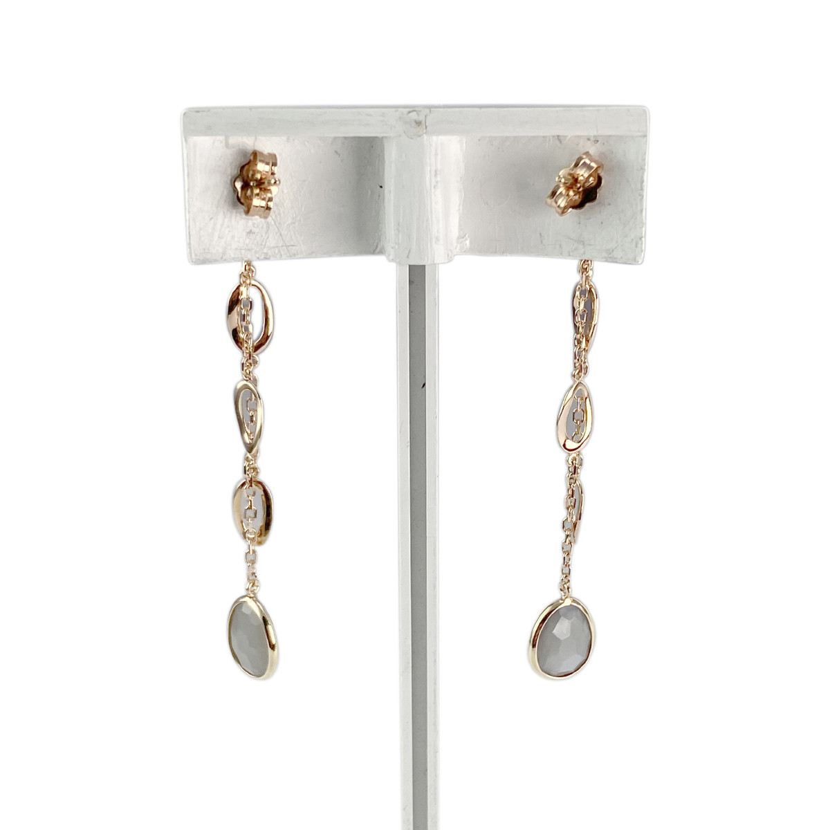 Boucles d'oreilles pendants d'occasion or 750 rose quartz fumé - vue 2