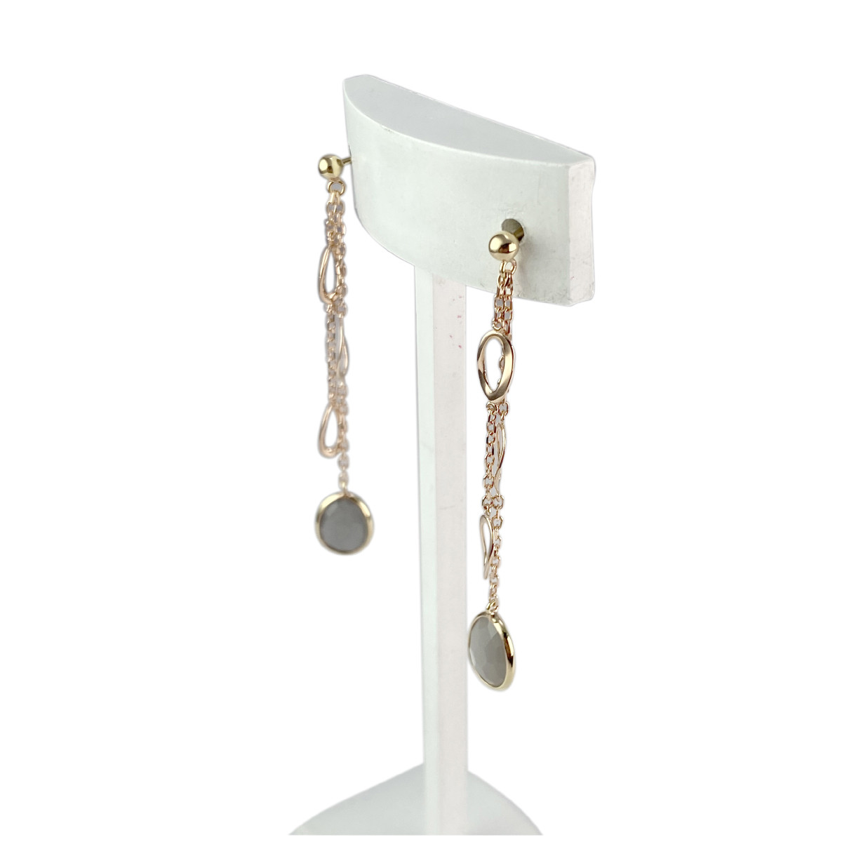 Boucles d'oreilles pendants d'occasion or 750 rose quartz fumé - vue 3