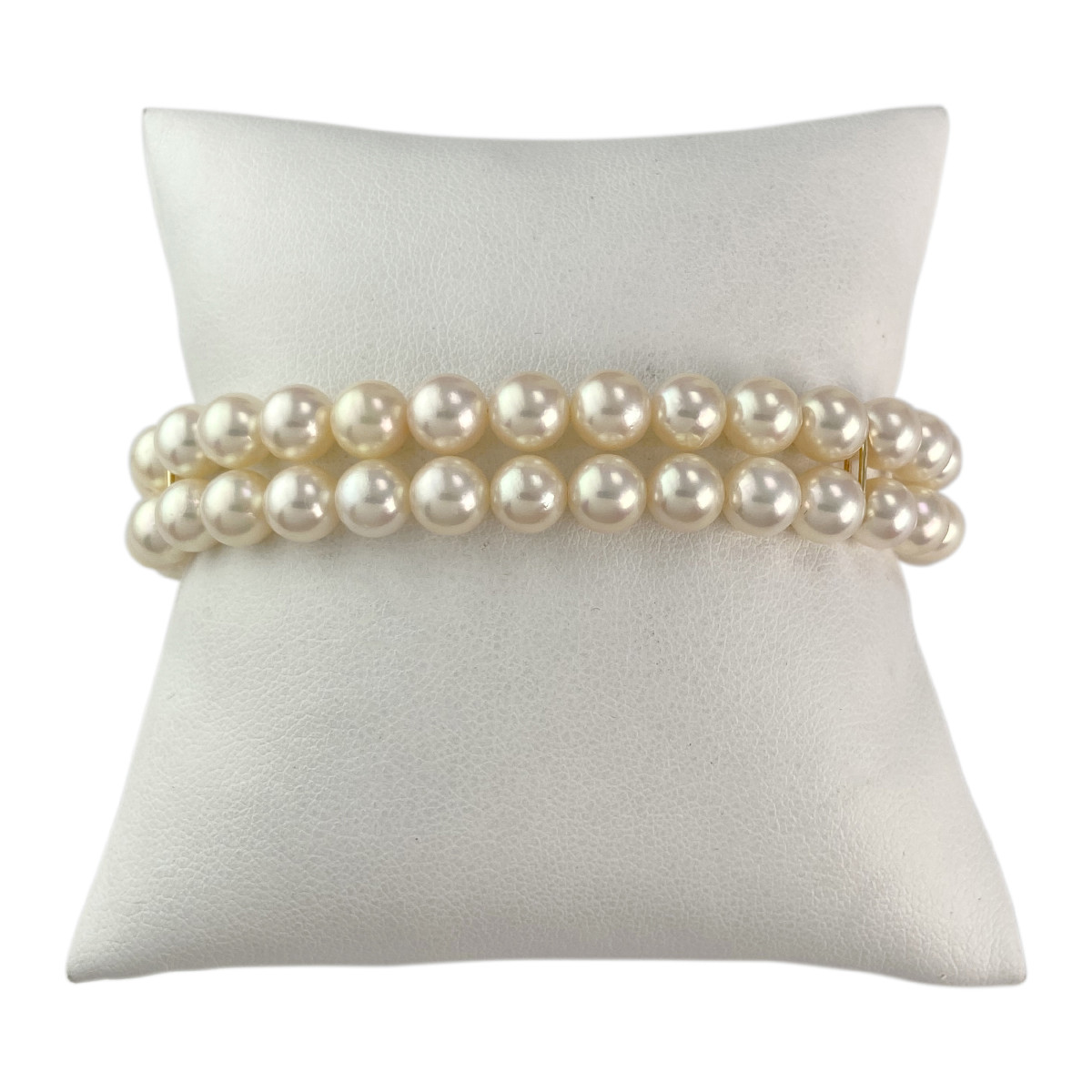 Bracelet rang double d'occasion or 750 jaune perles de culture du japon 18 cm