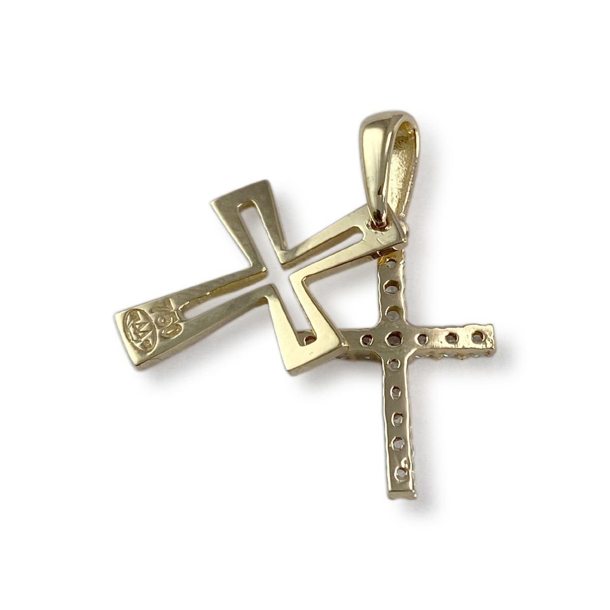 Pendentif croix d'occasion or 750 jaune zirconias - vue 2