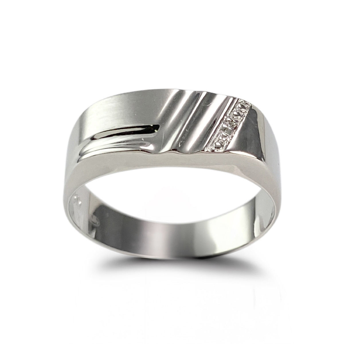 Chevalière d'occaison or 375 blanc diamant