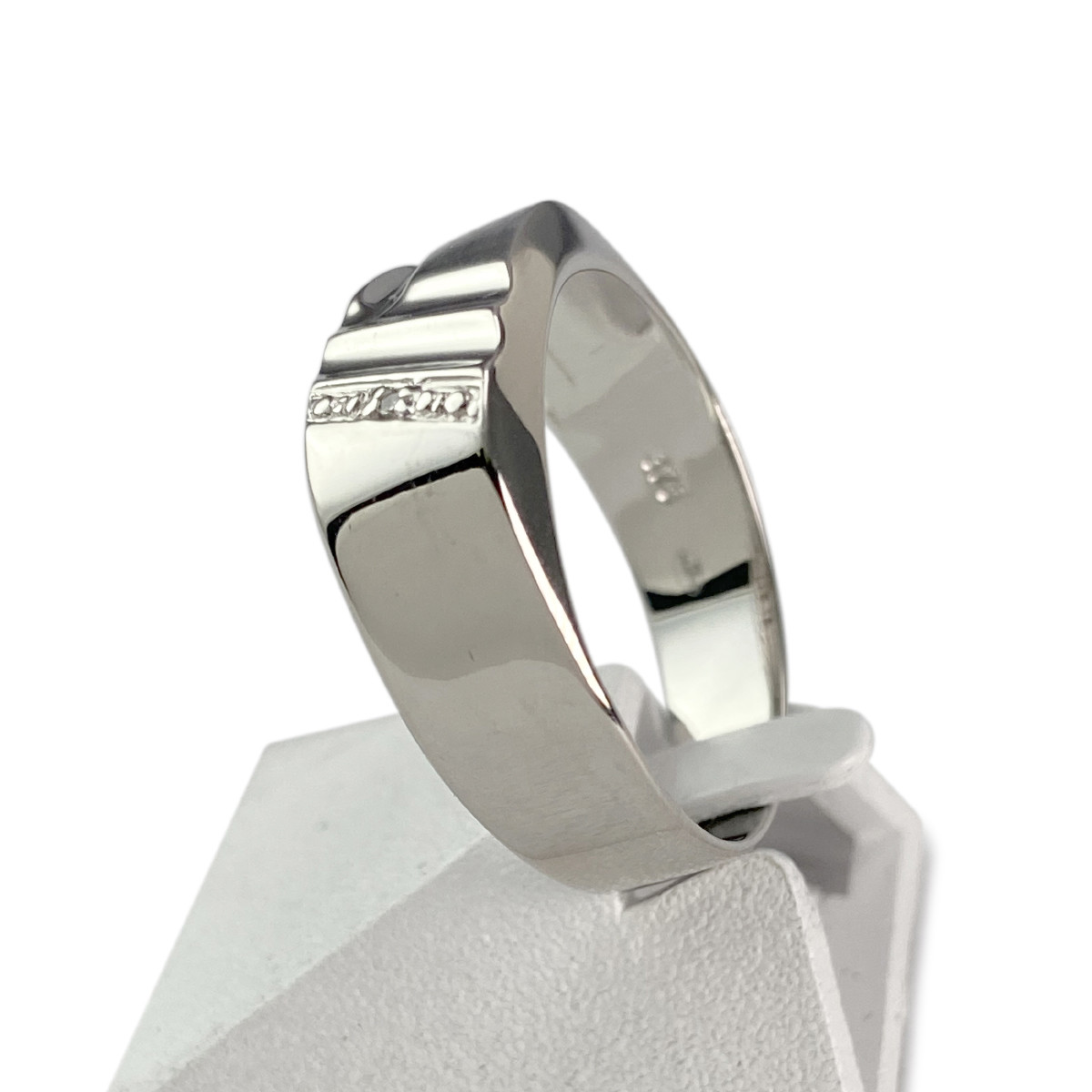 Chevalière d'occaison or 375 blanc diamant - vue 2