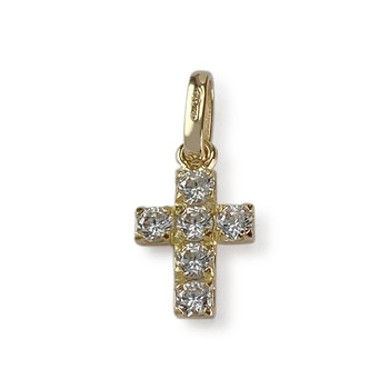 Pendentif croix d'occasion or 750 jaune zirconias