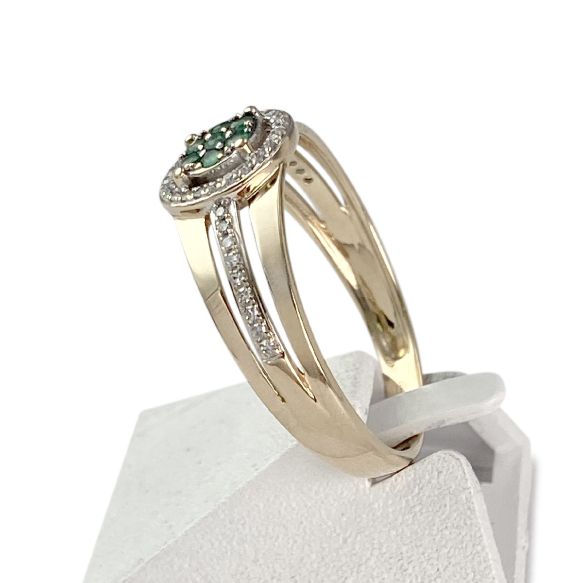Bague d'occasion or 375 2 tons diamants émeraudes - vue 2