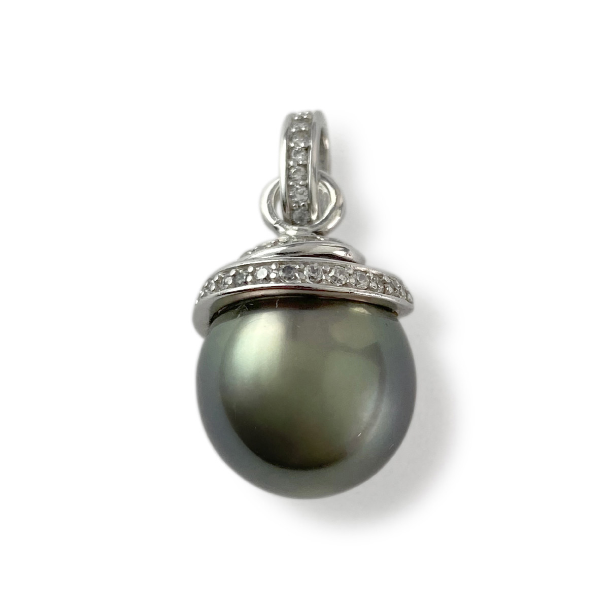 Pendentif d'occasion argent 925 perle de tahiti zirconias