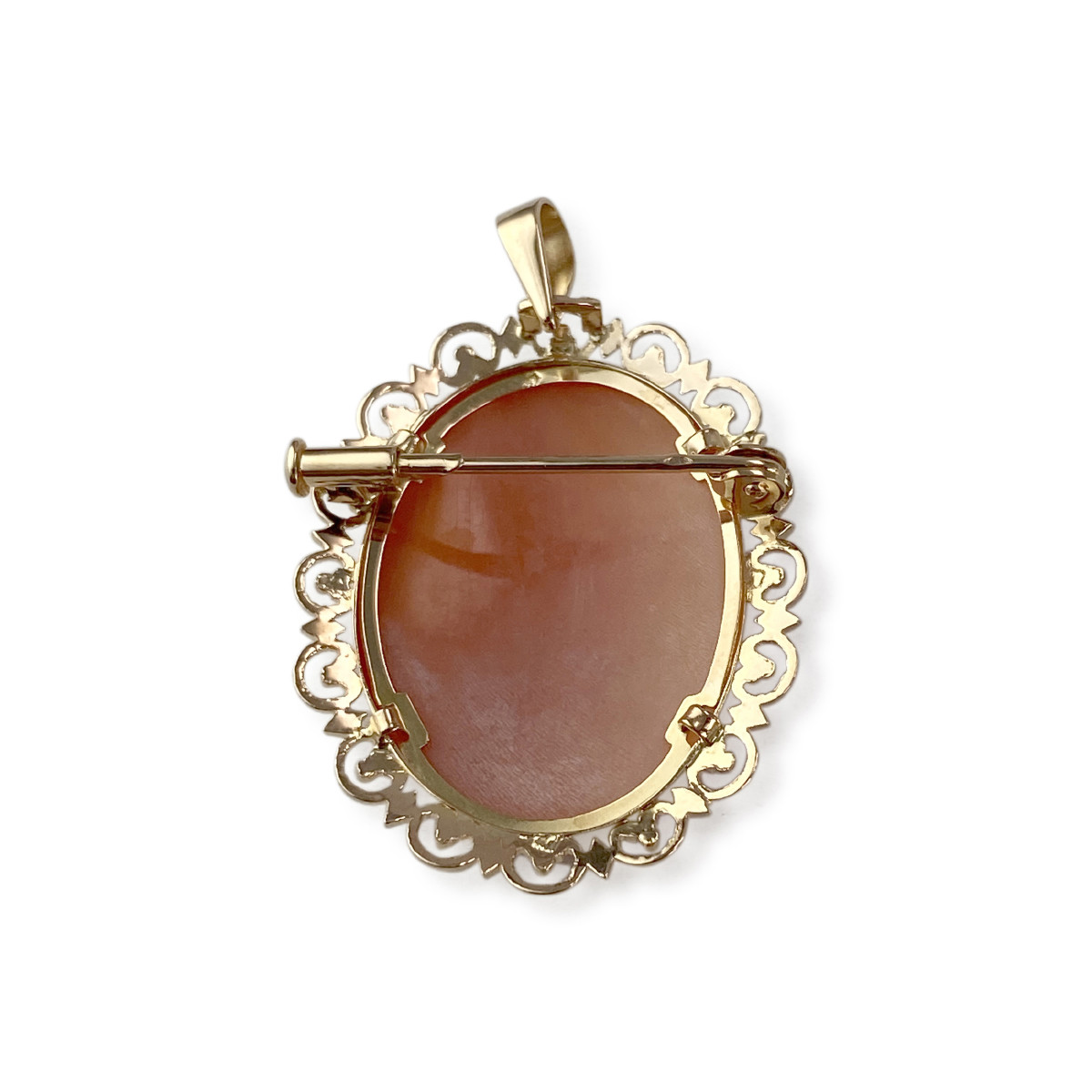 Pendentif broche d'occasion or 750 jaune camée coquille - vue 2