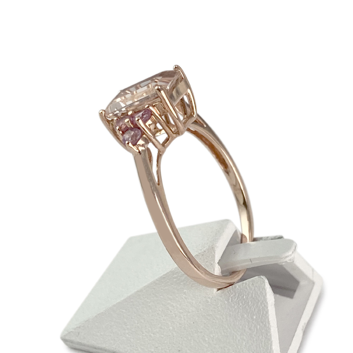 Bague d'occasion or 375 rose morganite et saphirs roses - vue 2