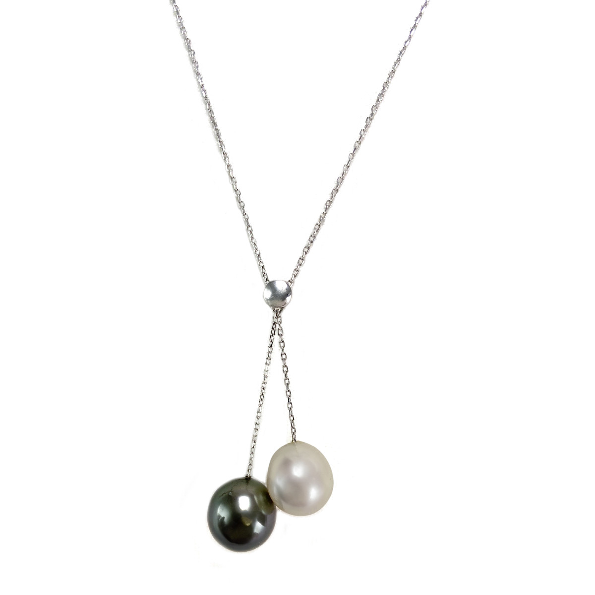 Collier d'occasion or 750 blanc maille forçat perle de culture de chine et de tahiti 45 cm