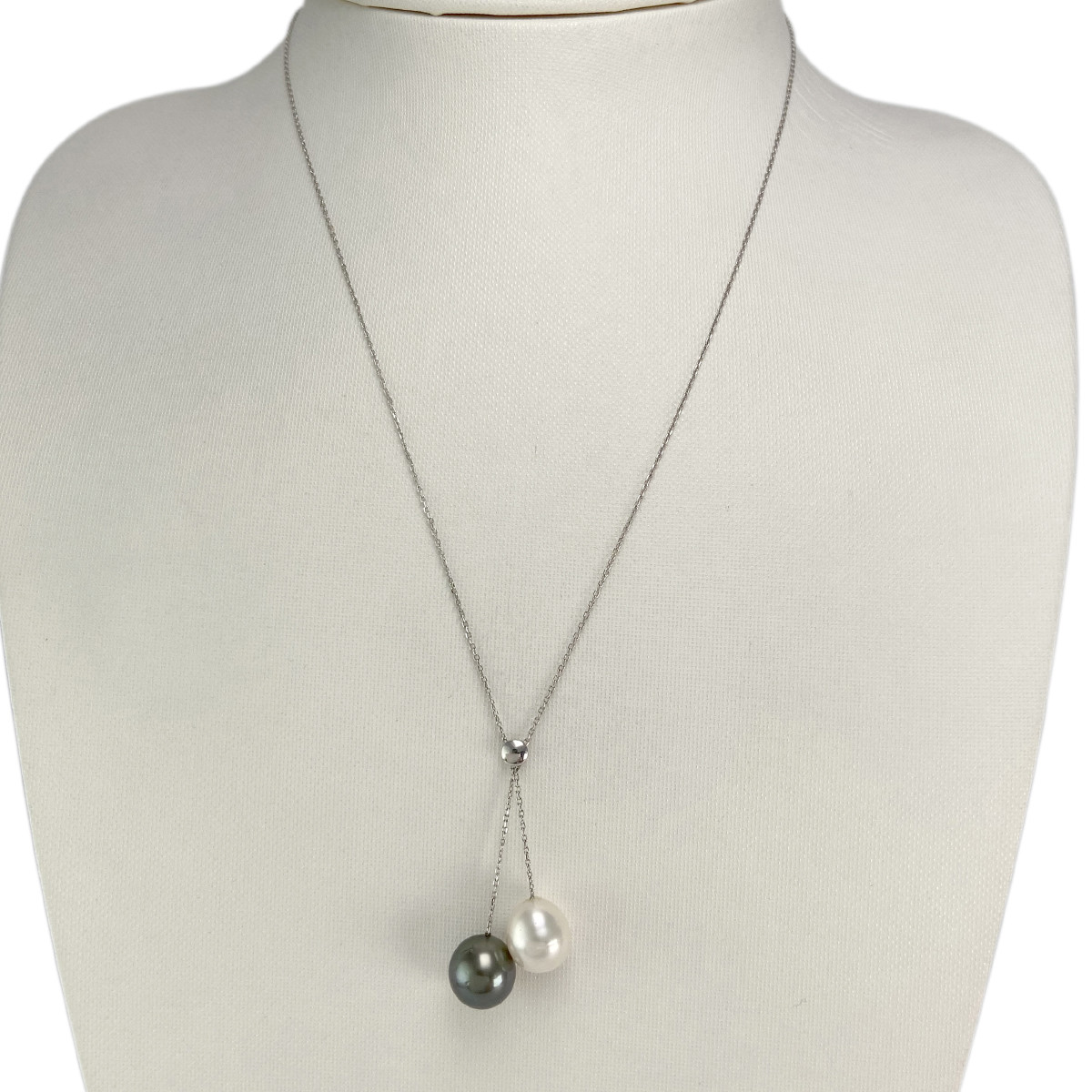 Collier d'occasion or 750 blanc maille forçat perle de culture de chine et de tahiti 45 cm - vue 2