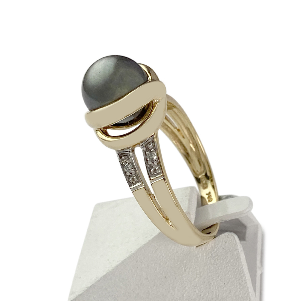Bague d'occasion or 750 2 tons perle de culture de tahiti diamants - vue 2