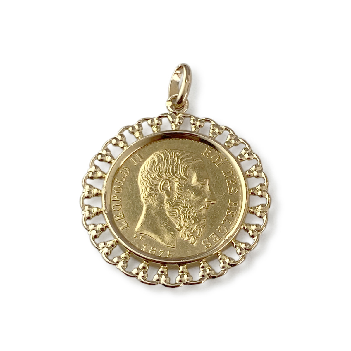 Pendentif d'occasion or 750 jaune porte pièce 'leopold II 20 francs 1875'
