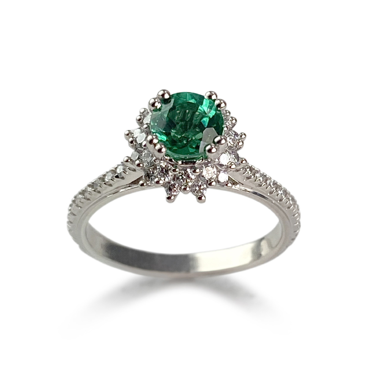 Bague d'occasion or 585 blanc diamants synthétques verre vert