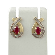 Second-hand stud earrings gold 750 2 tone ruby diamonds