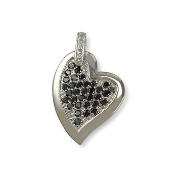 Pendentif coeur d'occasion or 750 blanc diamants blancs et noirs