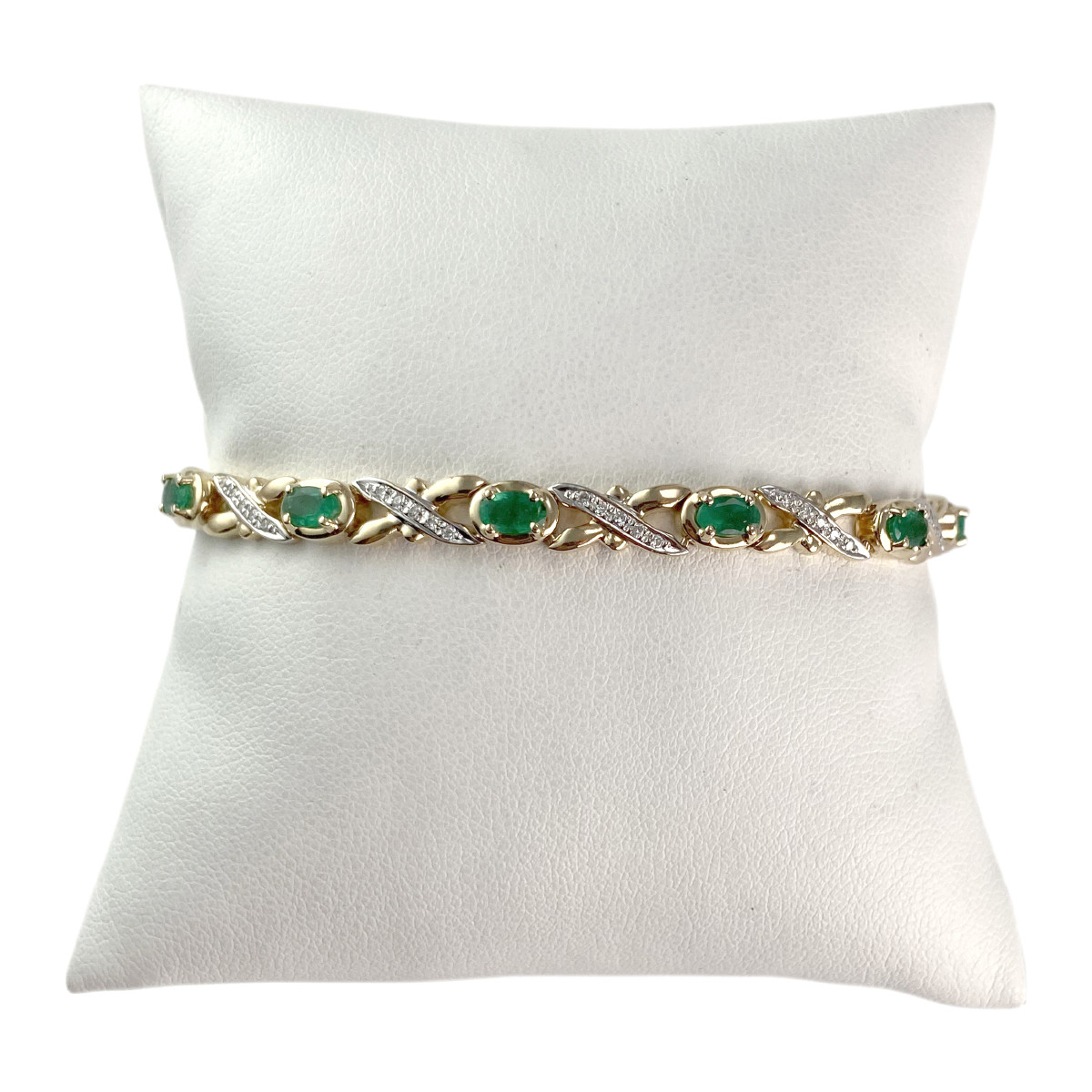 Bracelet d'occasion or 585 2 tons émeraudes diamants