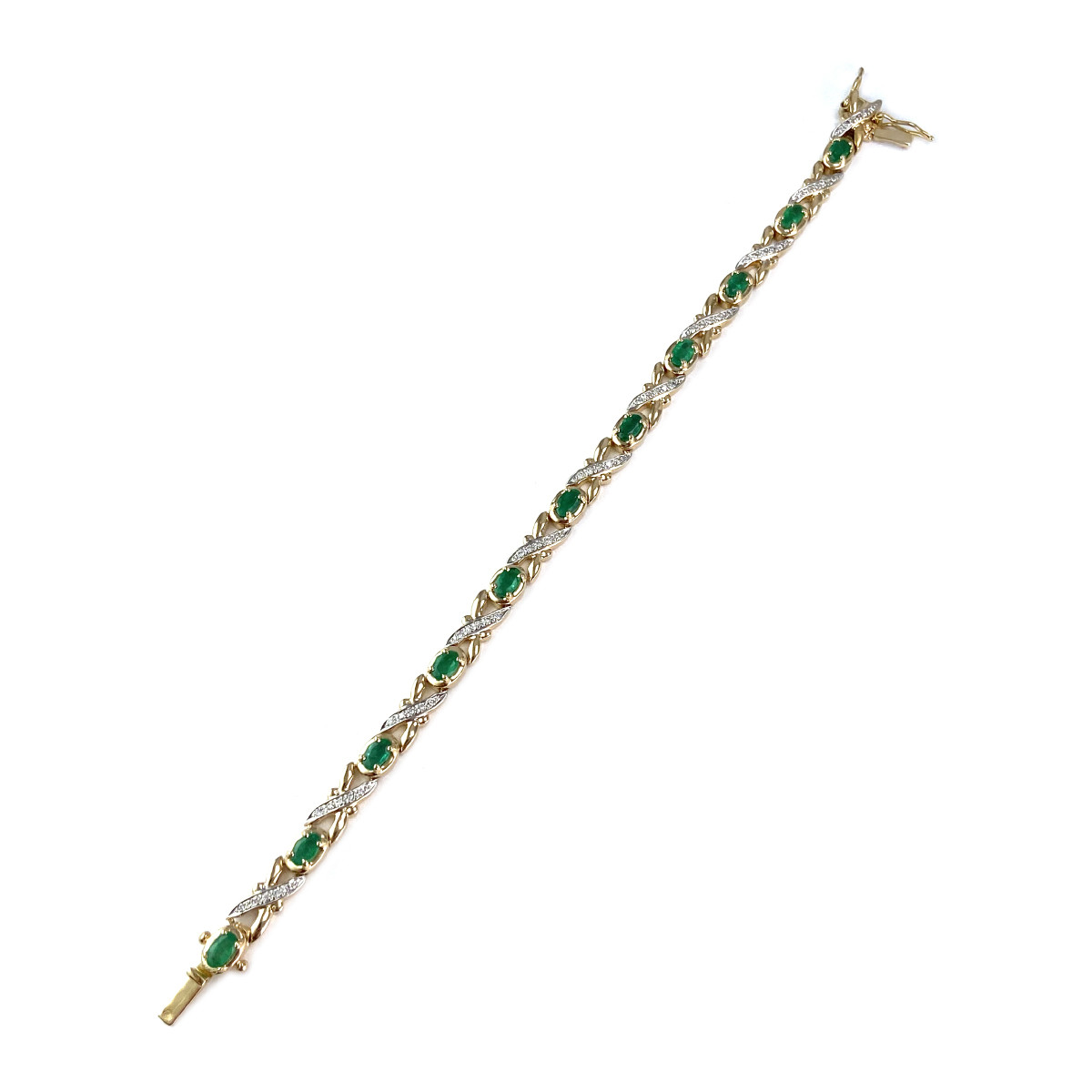 Bracelet d'occasion or 585 2 tons émeraudes diamants - vue 2