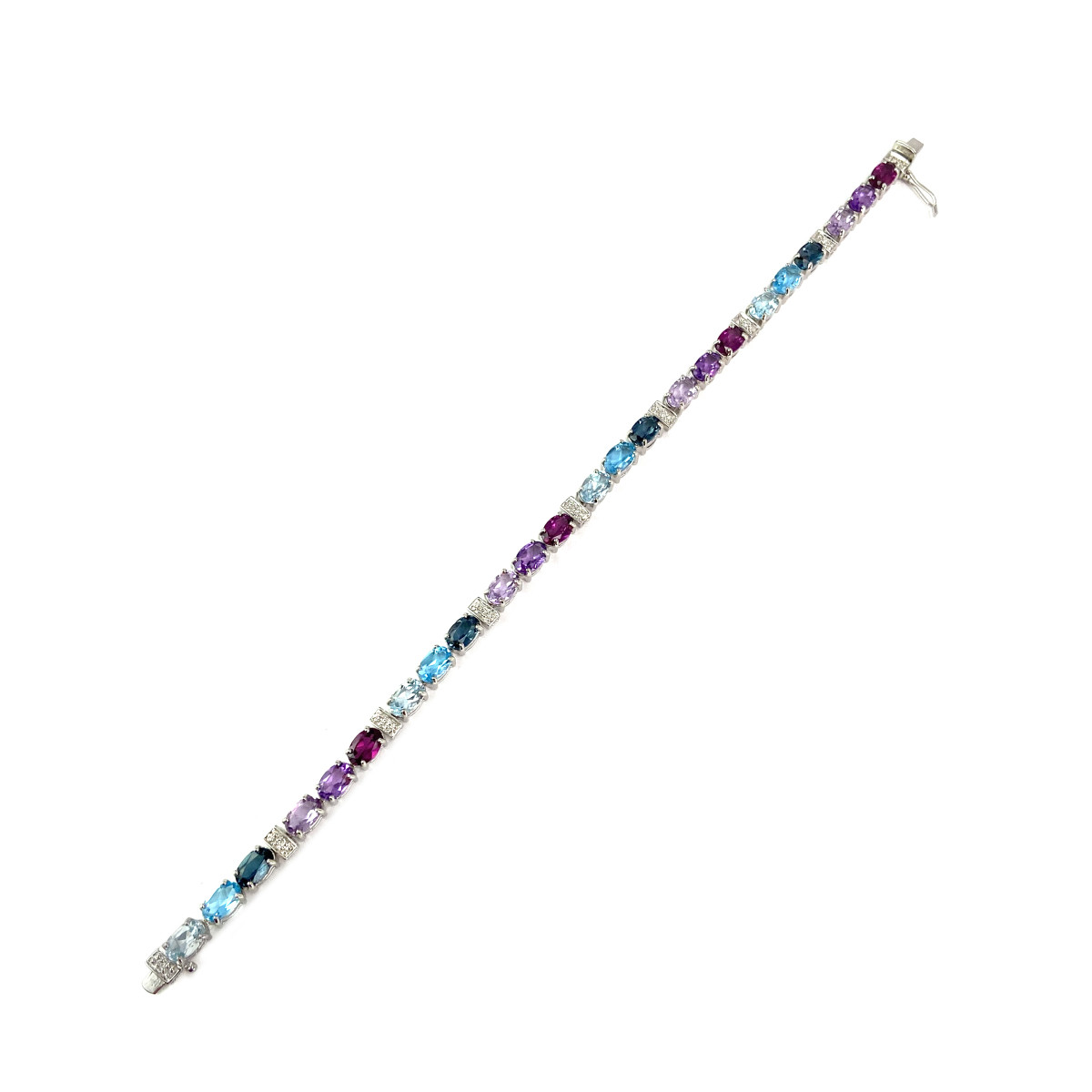 Bracelet d'occasion or 750 blanc pierres fines 19 cm - vue 2