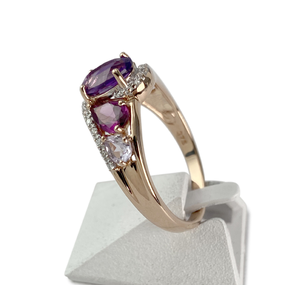 Bague d'occasion or 375 2 tons diamants pierres fines - vue 2