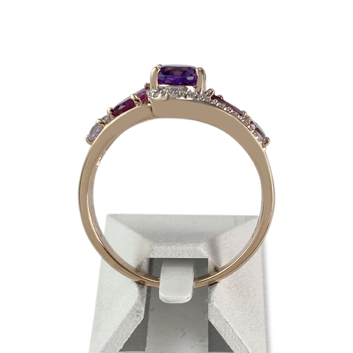Bague d'occasion or 375 2 tons diamants pierres fines - vue 3