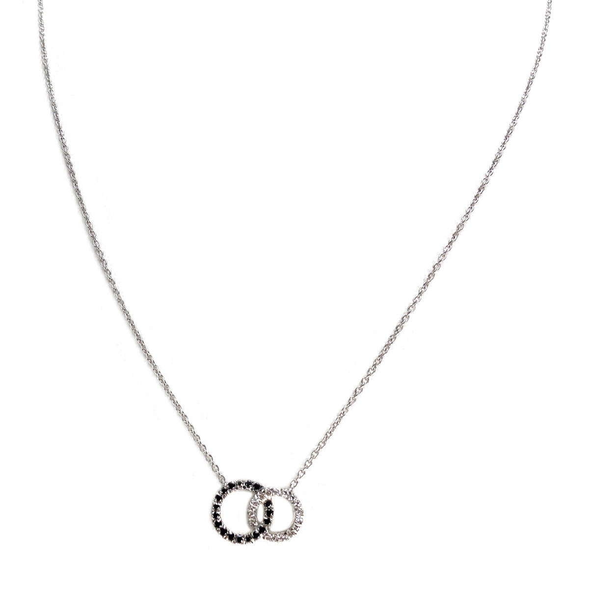 Collier d'occasion or 375 blanc diamants blancs et noirs maille forçat 43 cm