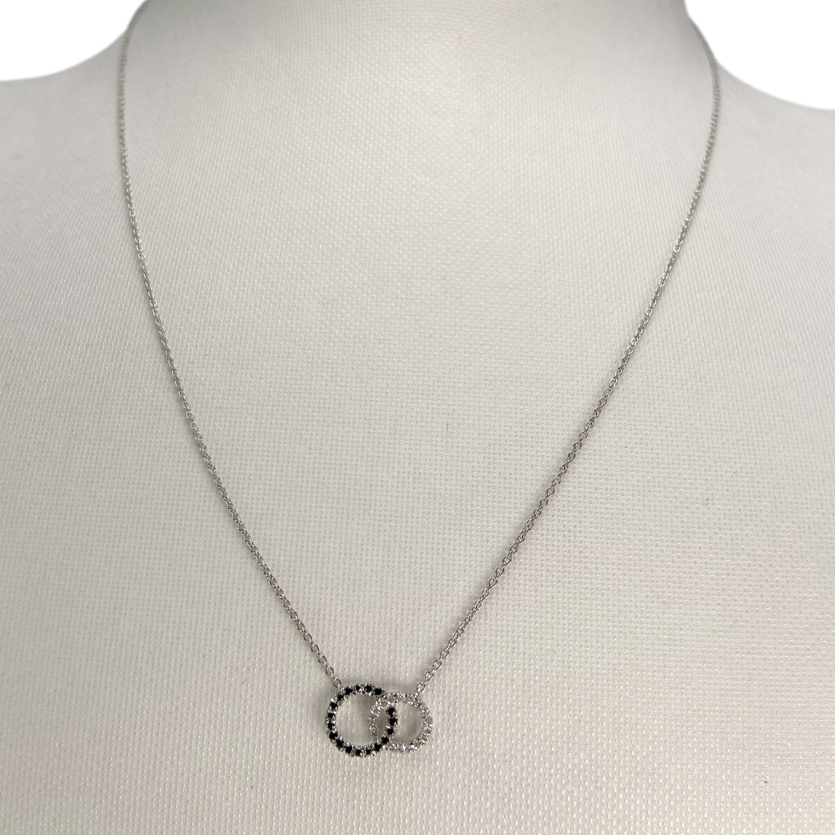 Collier d'occasion or 375 blanc diamants blancs et noirs maille forçat 43 cm - vue 2