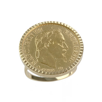 Bague d'occasion or 750 jaune porte pièce 'Napoléon III 10 francs 1864'