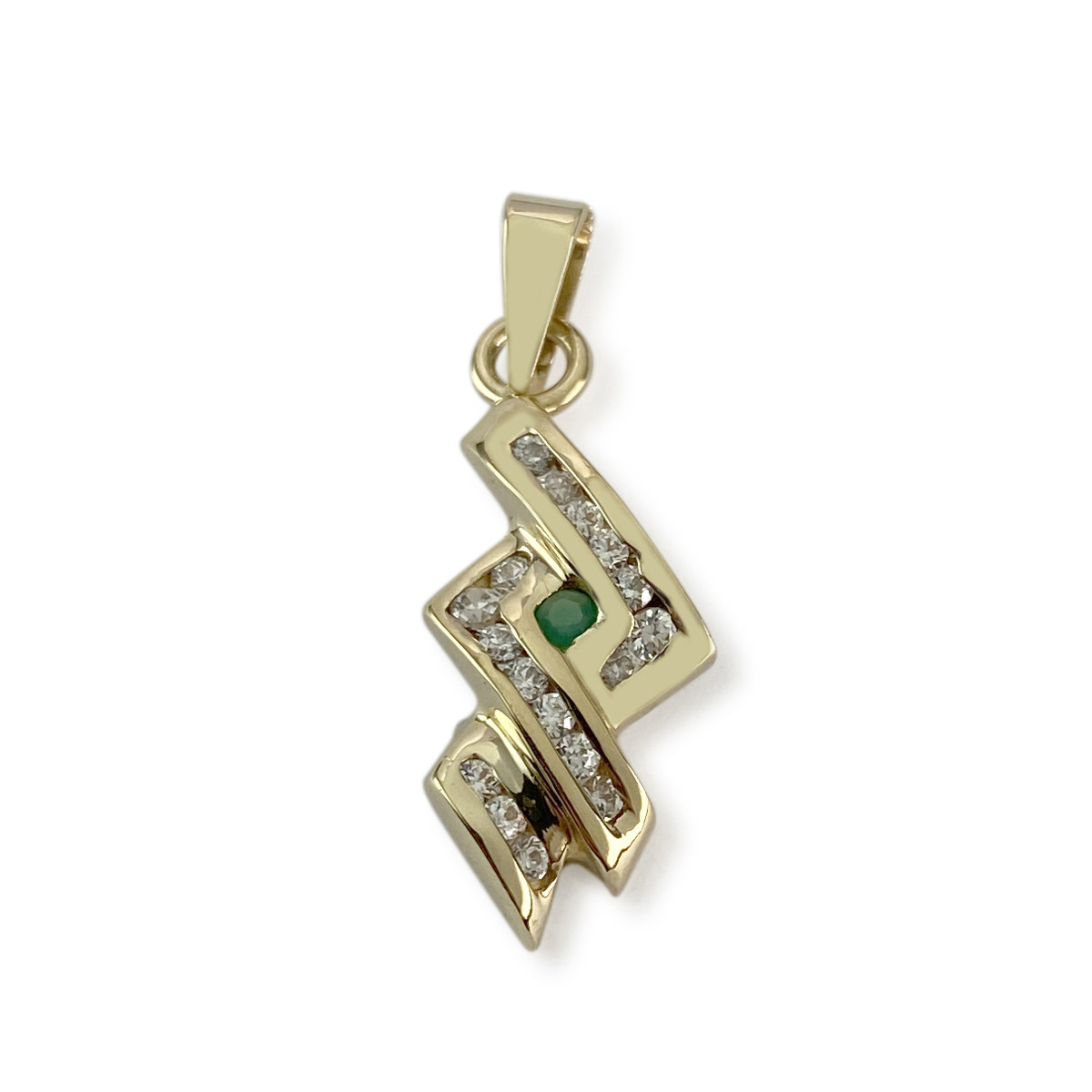 Pendentif d'occasion or 750 jaune agate verte teintée zirconias