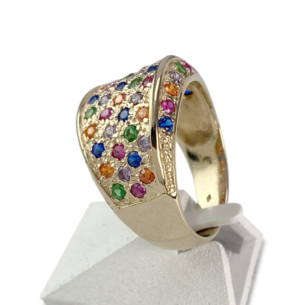 Bague d'occasion or 585 jaune pierres synthétiques - vue 2