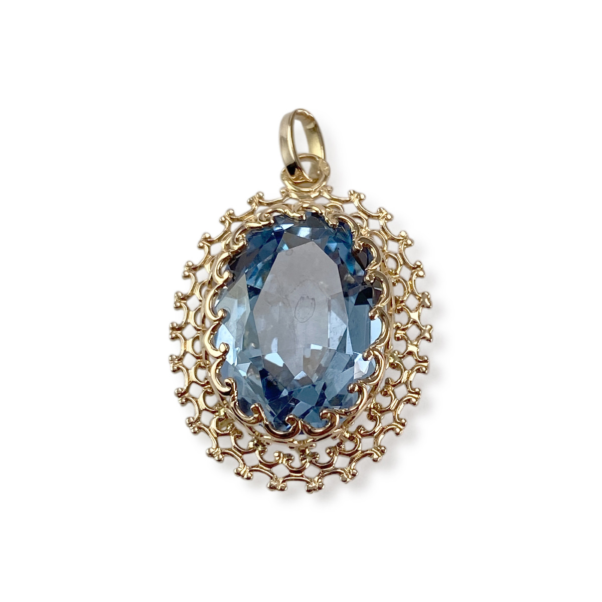 Pendentif d'occasion or 750 jaune spinelle synthétique bleu