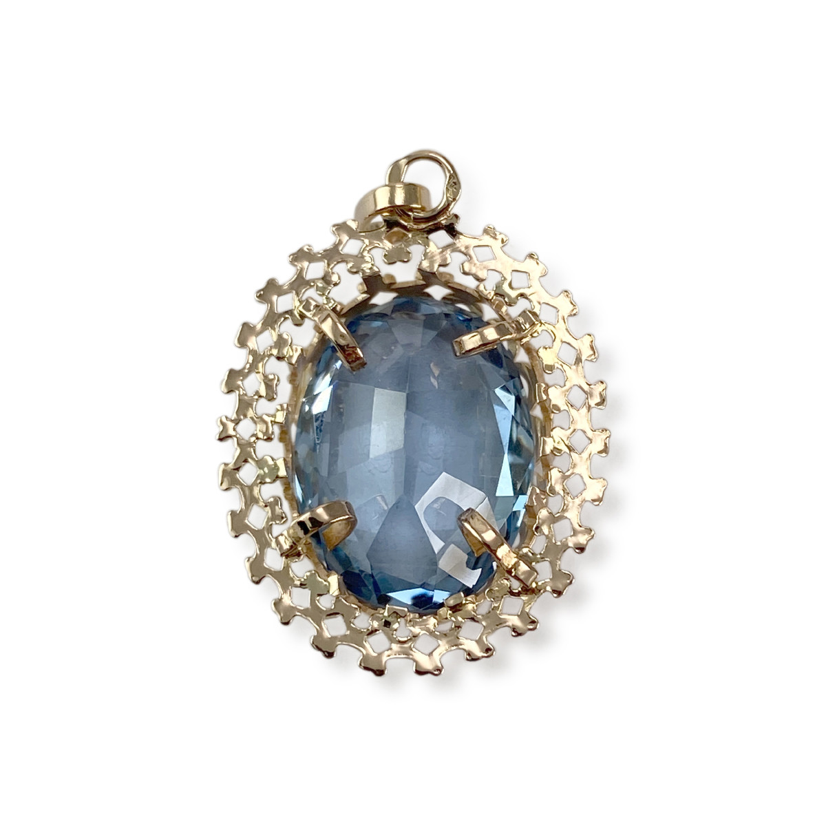 Pendentif d'occasion or 750 jaune spinelle synthétique bleu - vue 2