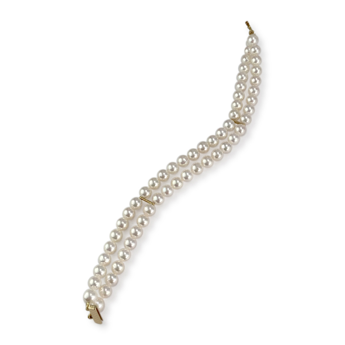 Bracelet d'occasion or 750 jaune double rang perles de culture du Japon 18 cm - vue 3