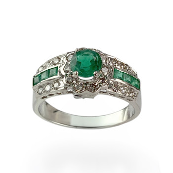 Bague d'occasion or 750 blanc emeraude diamant