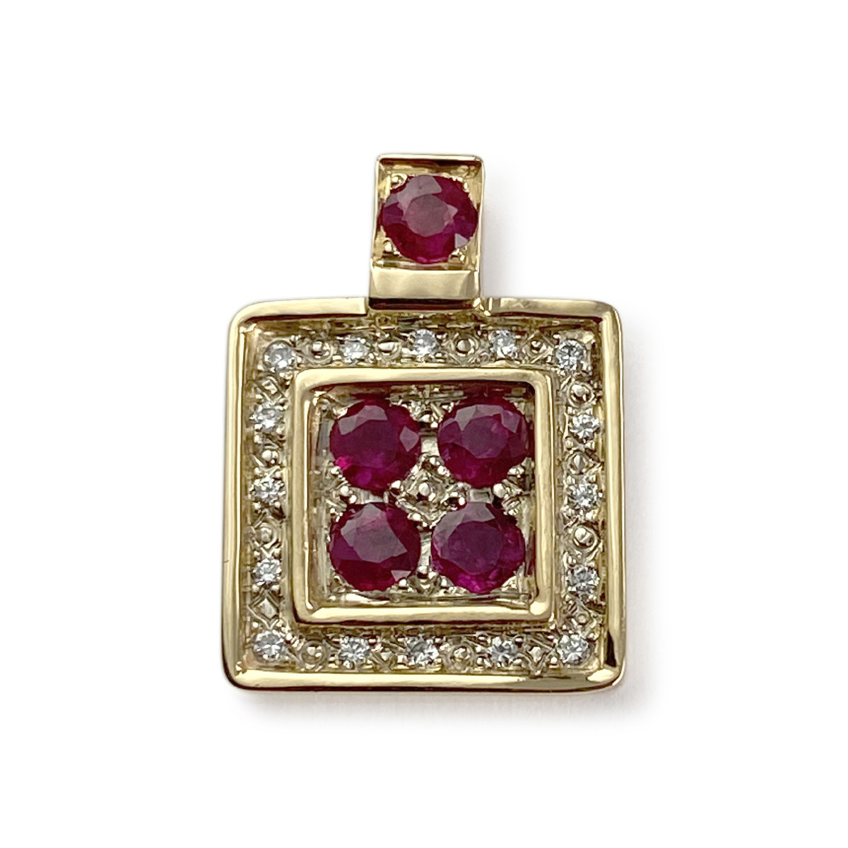 Pendentif d'occasion or 750 jaune diamants rubis