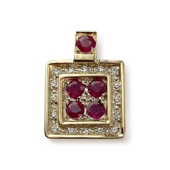 Second-hand pendant in 750 yellow gold with ruby diamonds