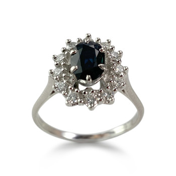 Bague d'occasion or 750 blanc saphir diamant