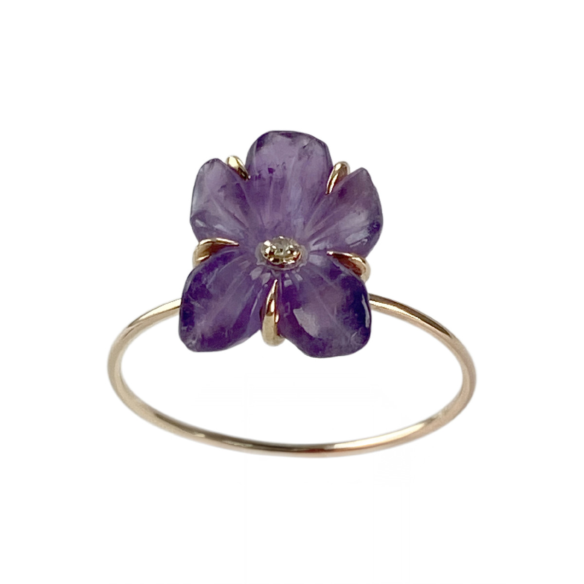 Bague d'occasion or 750 jaune fleur amethyste diamant