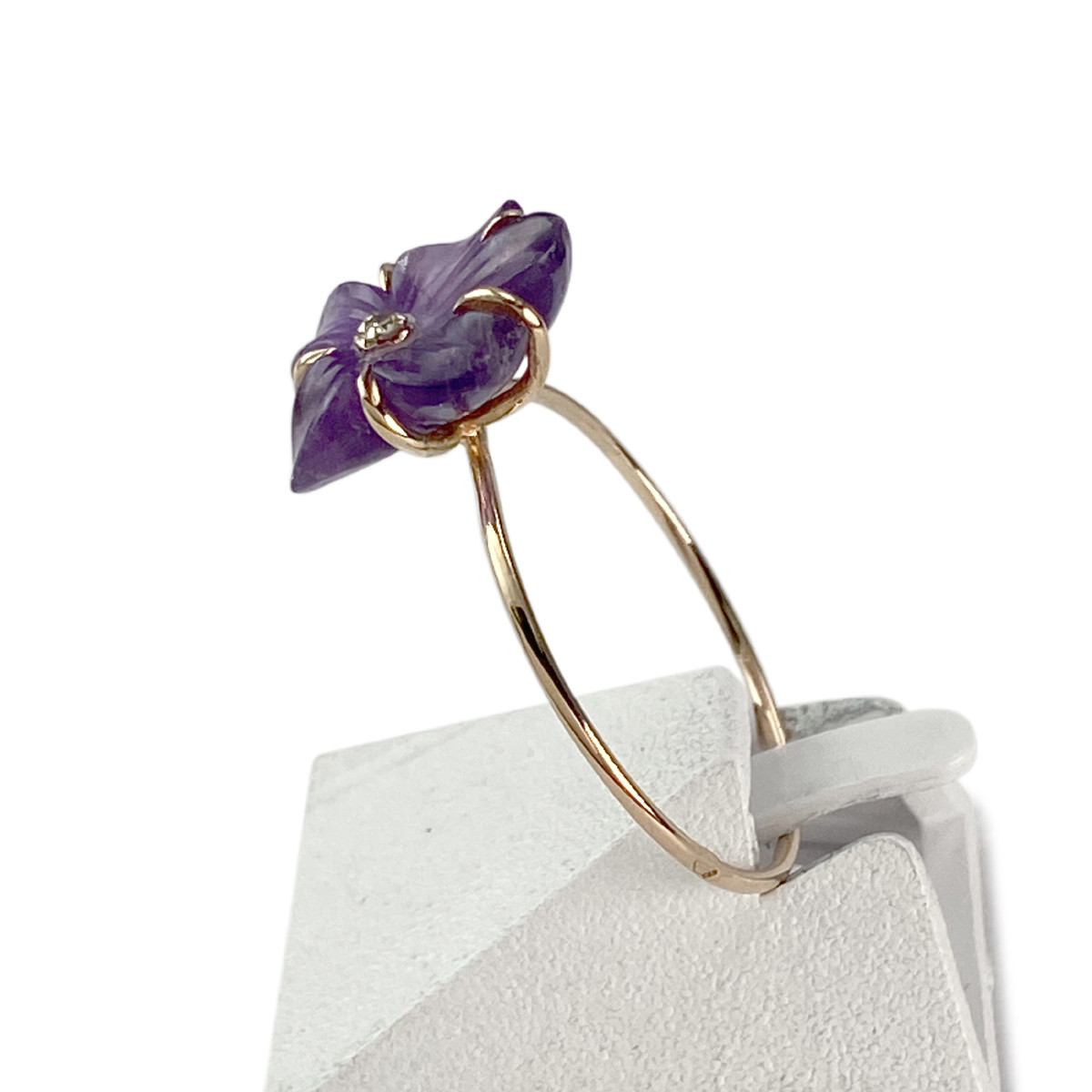 Bague d'occasion or 750 jaune fleur amethyste diamant - vue 2