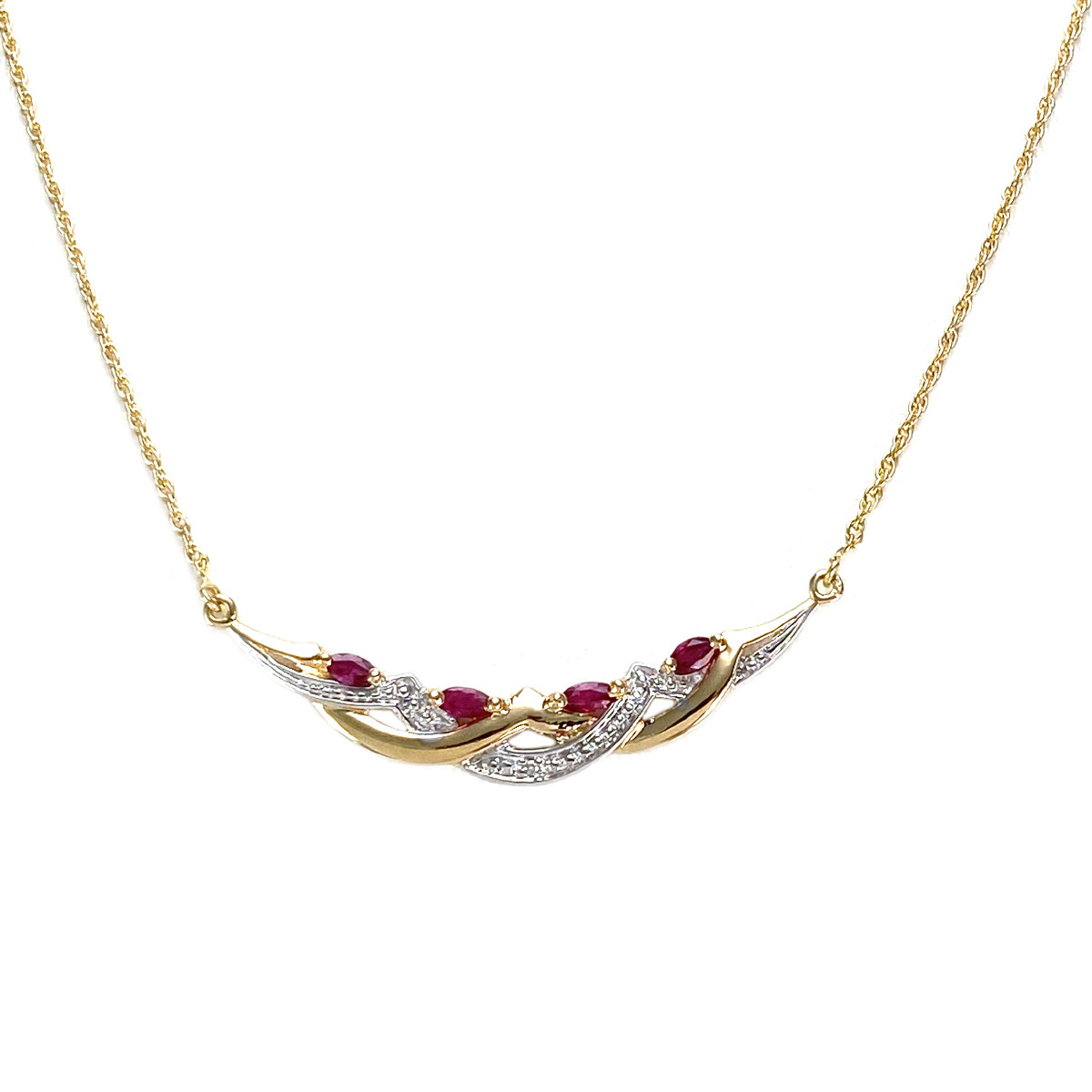 Collier d'occasion or 750 jaune maille corde rubis diamant