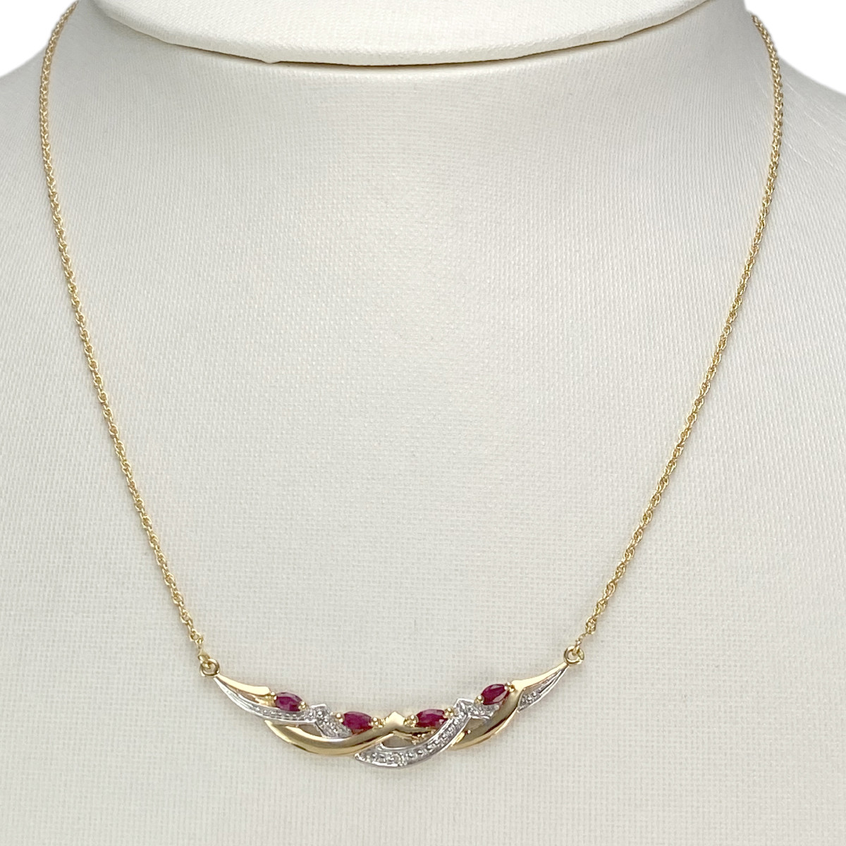 Collier d'occasion or 750 jaune maille corde rubis diamant - vue 2