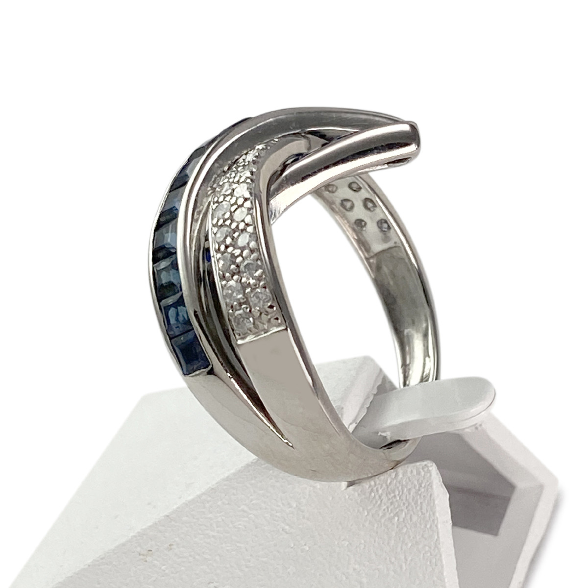 Second hand ring gold 750 yellow diamonds sapphires - view 2