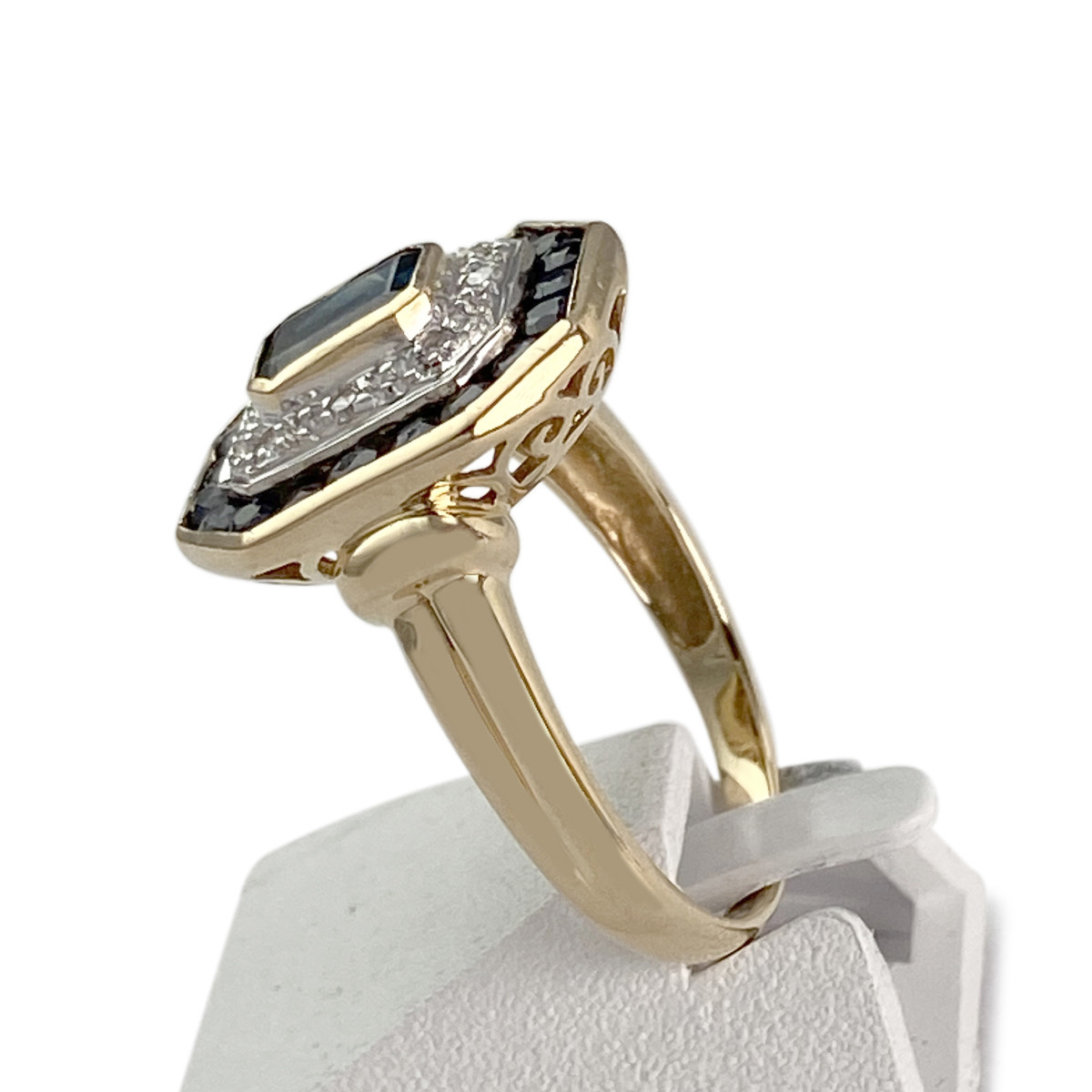 Bague d'occasion or 750 jaune saphir saphir diamant - vue 2