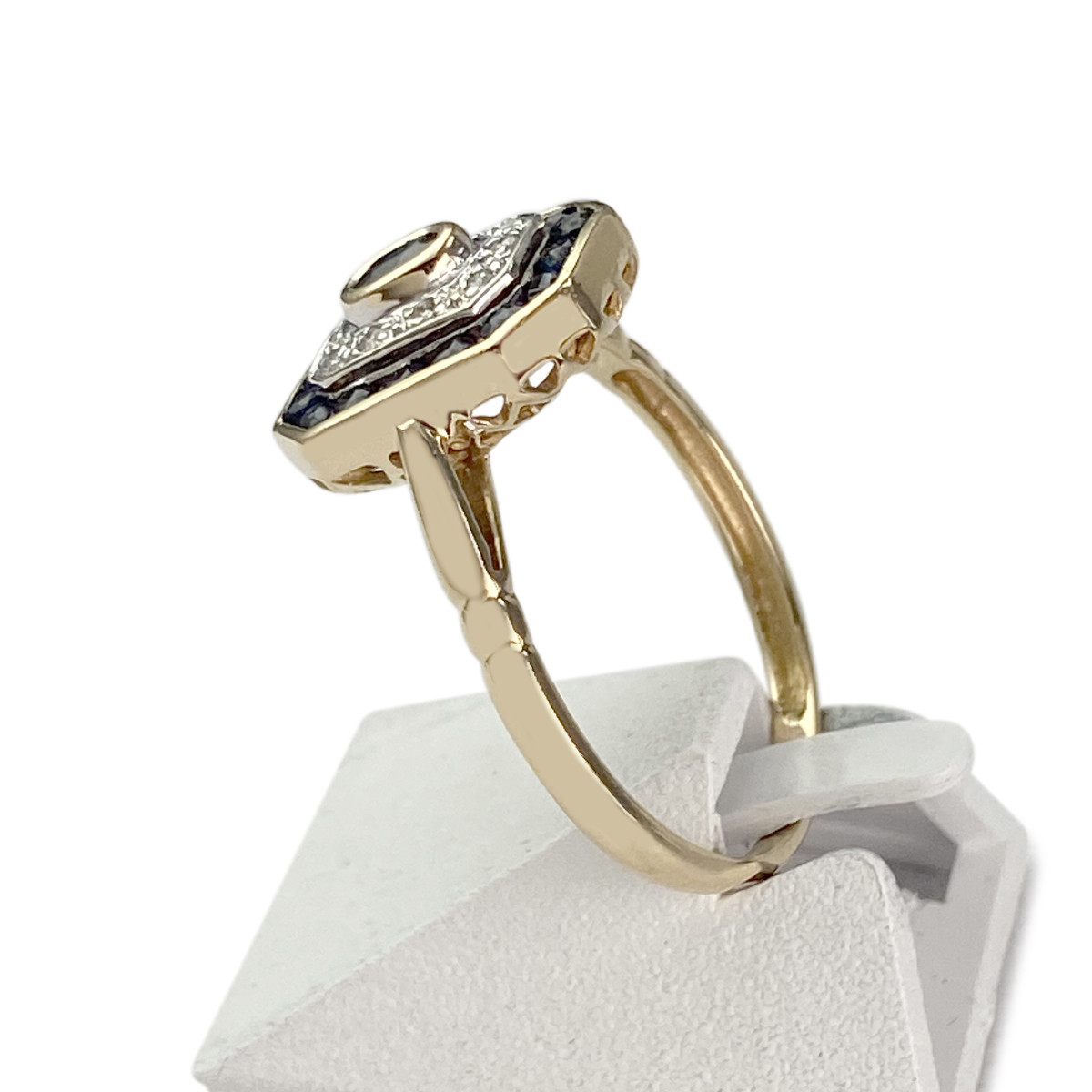 Bague d'occasion or 750 jaune saphir diamant - vue 2