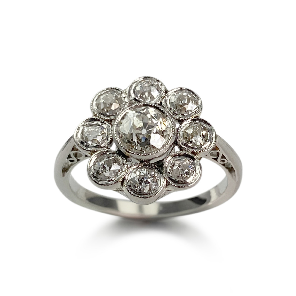 Bague d'occasion platine gris fleur diamants