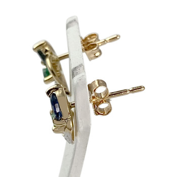 Boucles d'oreilles d'occasion or 750 rhodié 2 tons saphir emeraude diamant