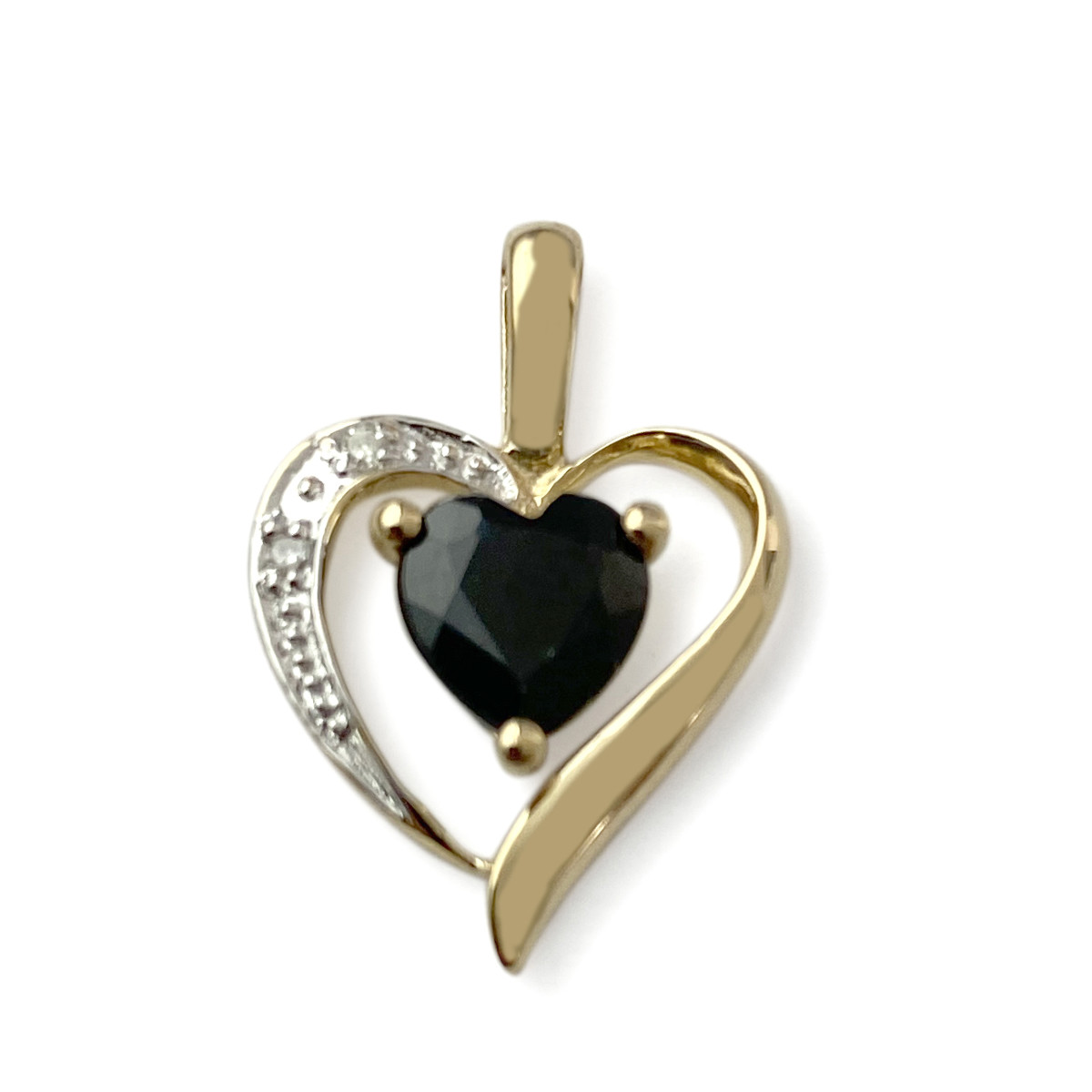 Pendentif coeur d'occasion or 750 jaune diamant saphir