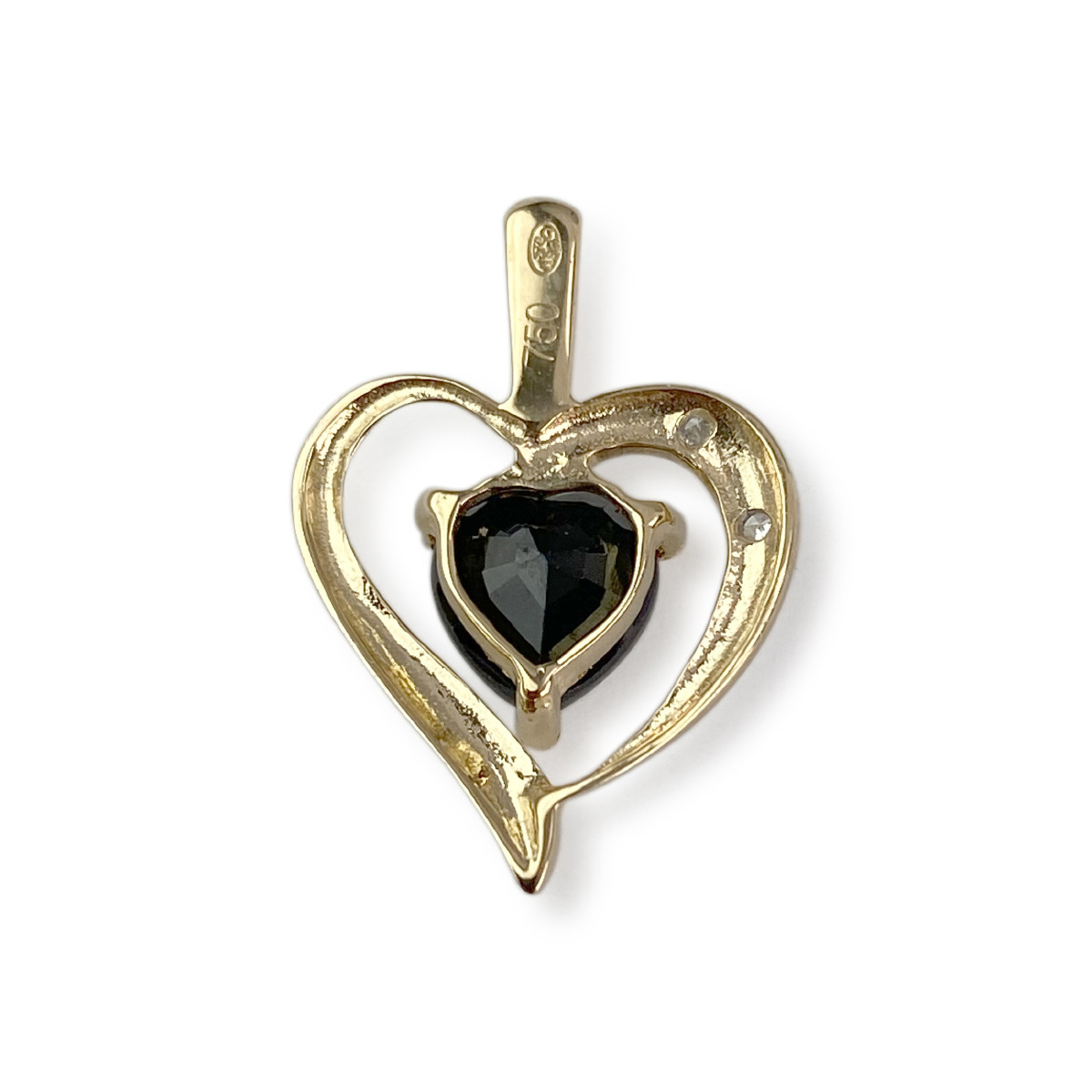 Pendentif coeur d'occasion or 750 jaune diamant saphir - vue 2
