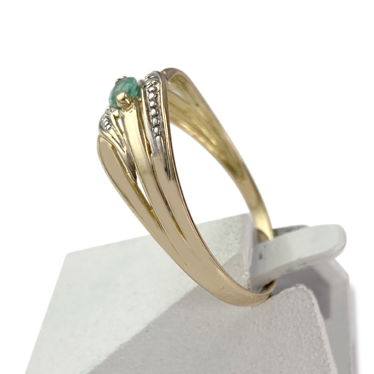 Bague d'occasion or 750 jaune émeraude diamant - vue 2